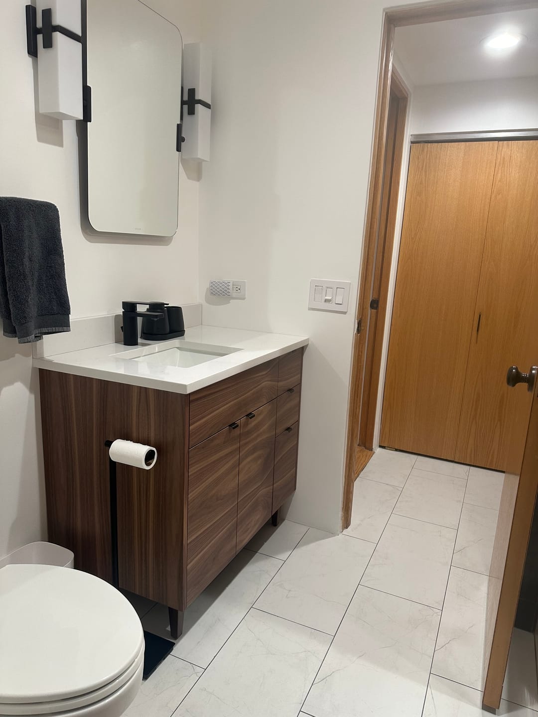 Customer photo review of Austin 36" American Black Walnut Bathroom Vanity, Left Sink