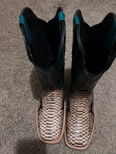 Customer photo review of Desert Python Leather Boots — Square Toe