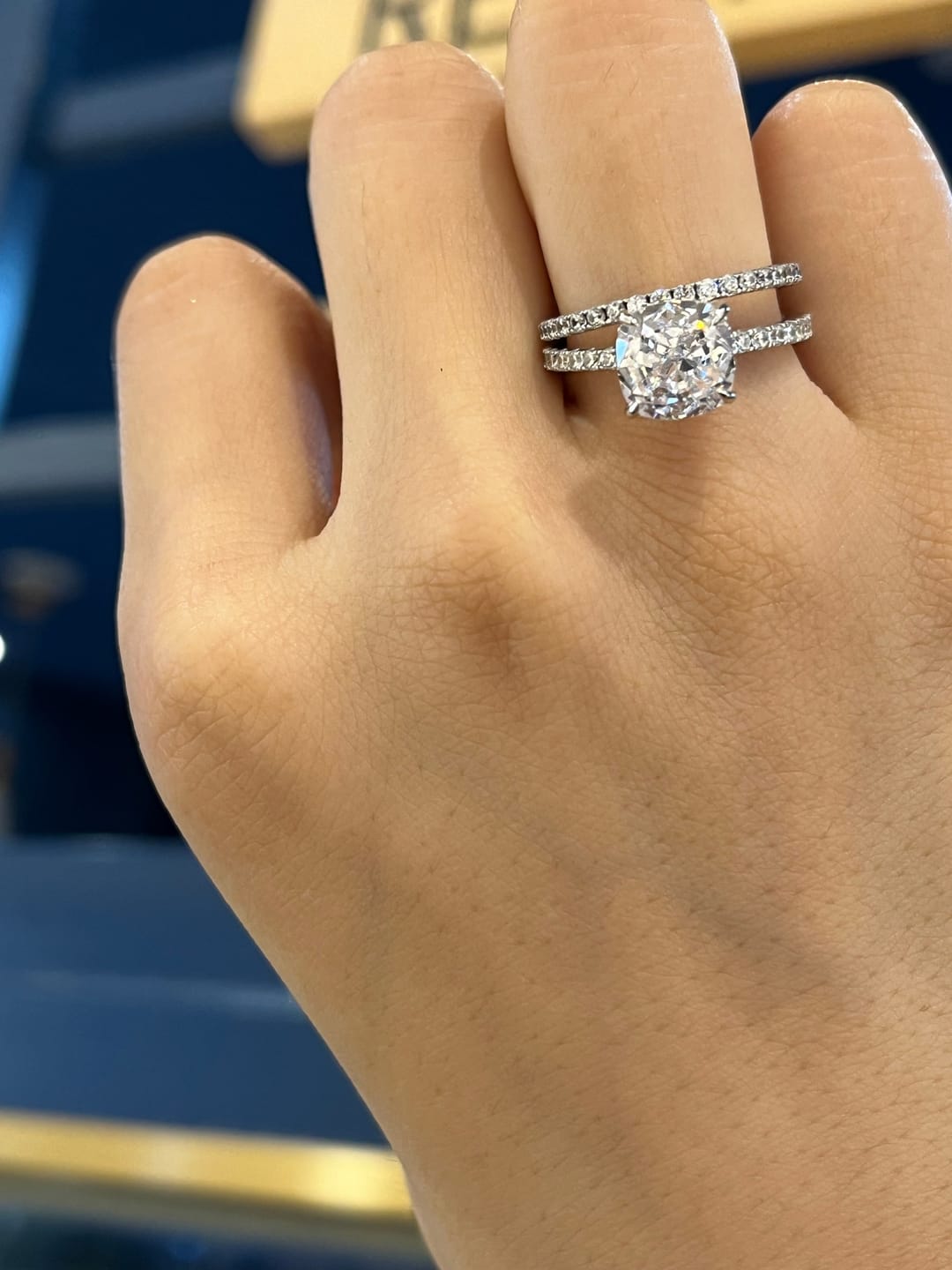 Customer photo review of S925 Classic 3.0 Carat Cushion Cut White Sapphire Wedding Set In Sterling Silver