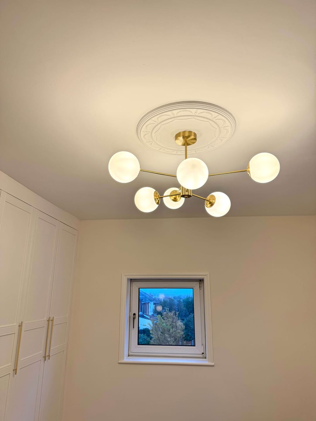 Customer photo review of 6/8/12-Light Mid-Century Modern Opal White Glass Globe Chandelier