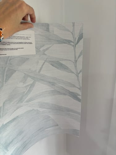 Customer photo review of Palm Sanctuary in Light Blue Wallpaper