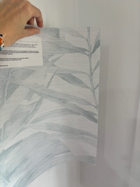 Customer photo review of Palm Sanctuary in Light Blue Wallpaper