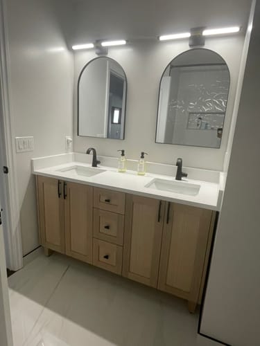 Customer photo review of Bridgeport 60" White Oak Bathroom Vanity, Double Sink