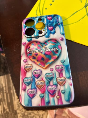 Customer photo review of Personalized Coloful Sweet Heart Dripping Background Phone Case