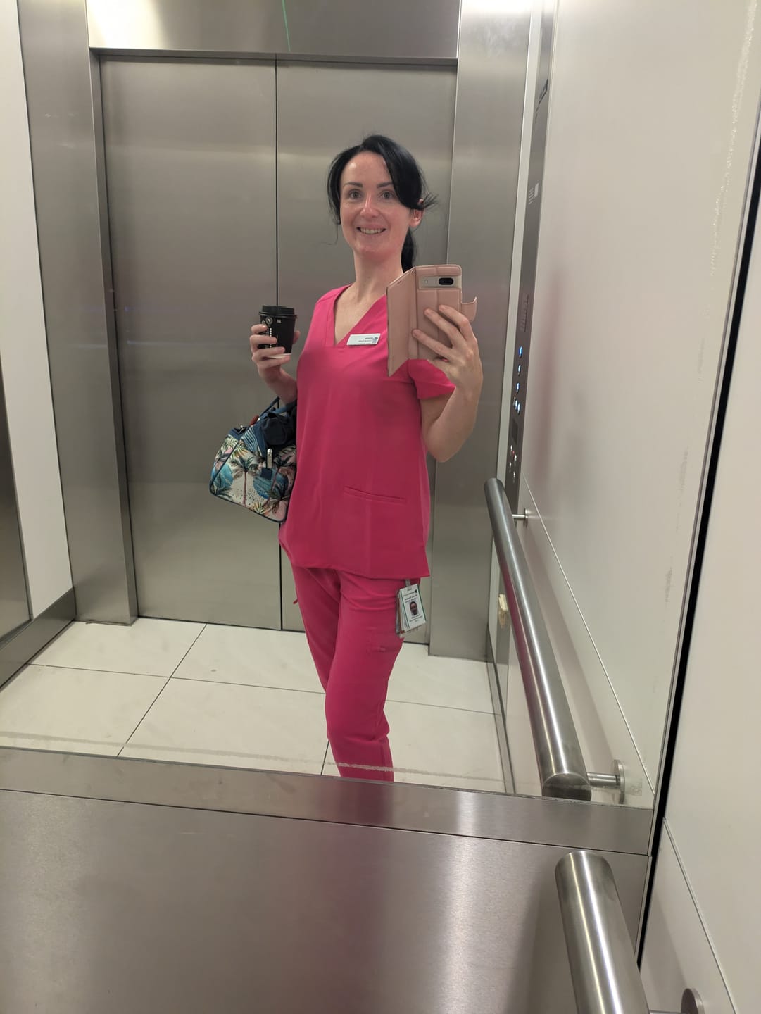 Customer photo review of LUCY High Waisted Jogger Scrub Pants (Original SLTECH™ fabric) - Candy Pink