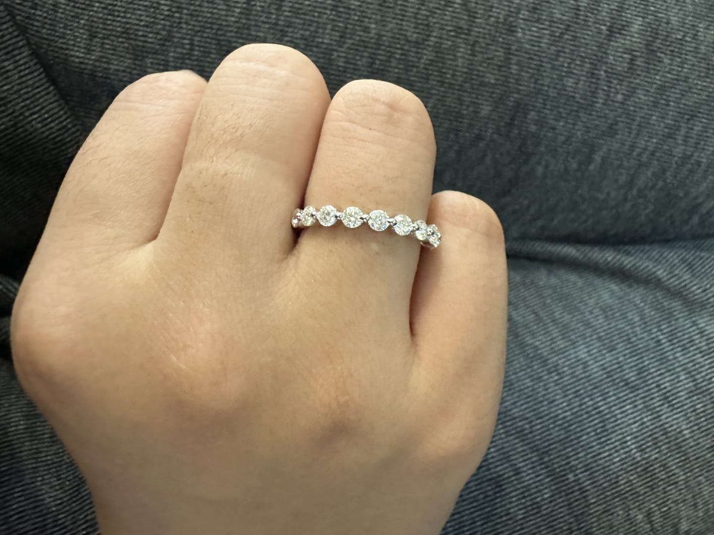 Customer photo review of S925 Moissanite Eternity 1.5 CT Round Cut Wedding Band Stackable Ring