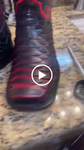 Customer video review of Black Cherry Jumbo Python Leather Boots — Square Toe