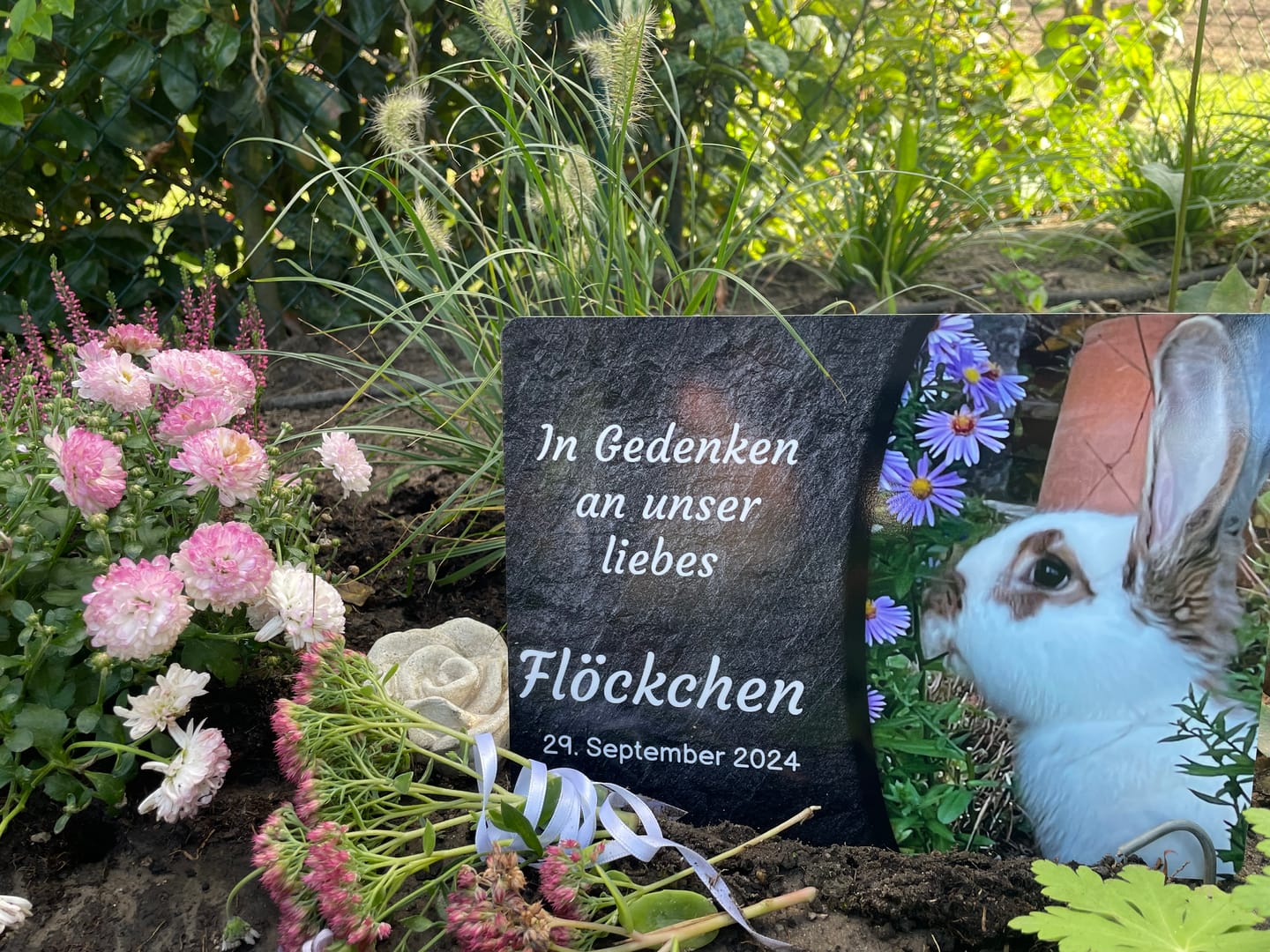 Customer photo review of Kaninchen Gedenktafel mit Foto & eigenem Text (UV- & Wetterfest)