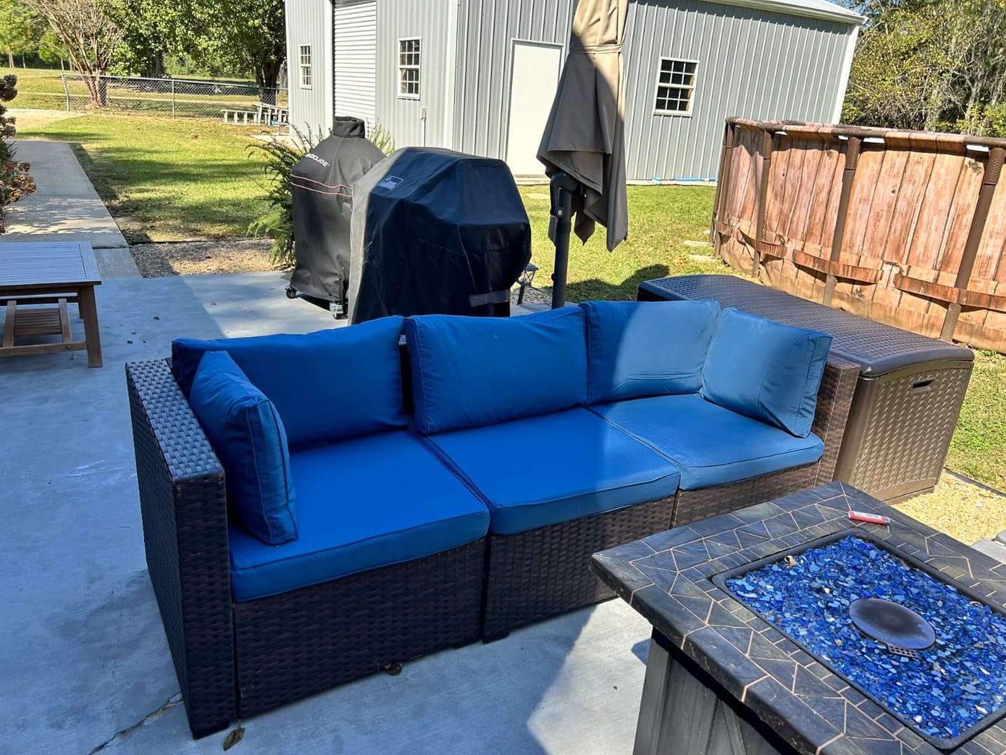 Customer photo review of Homrest Patio Replacement Cushions for  6-Seat Patio Conversation Sets, Blue