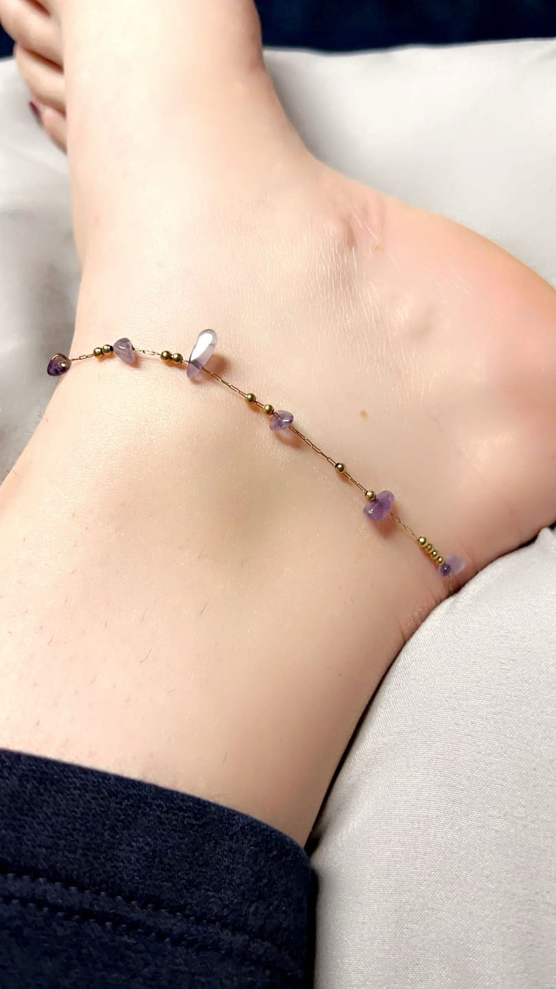 Customer photo review of Amethyst Stone Anklet