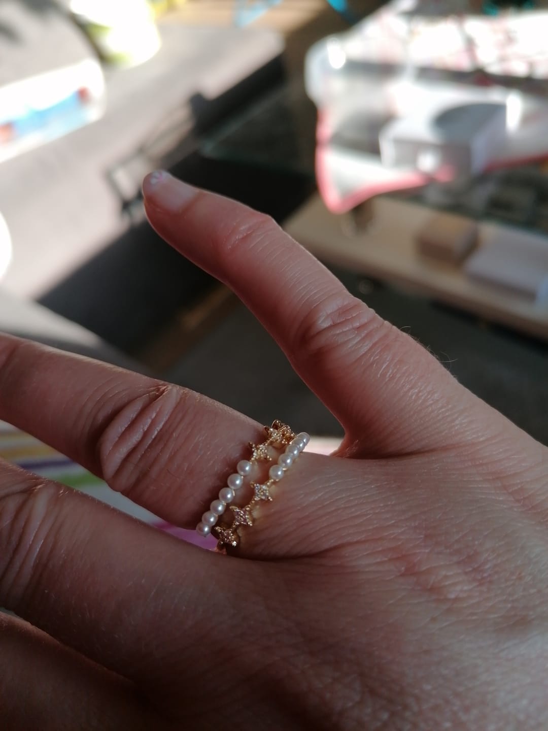 Customer photo review of Star Pearl Ring 18K Vergoldet