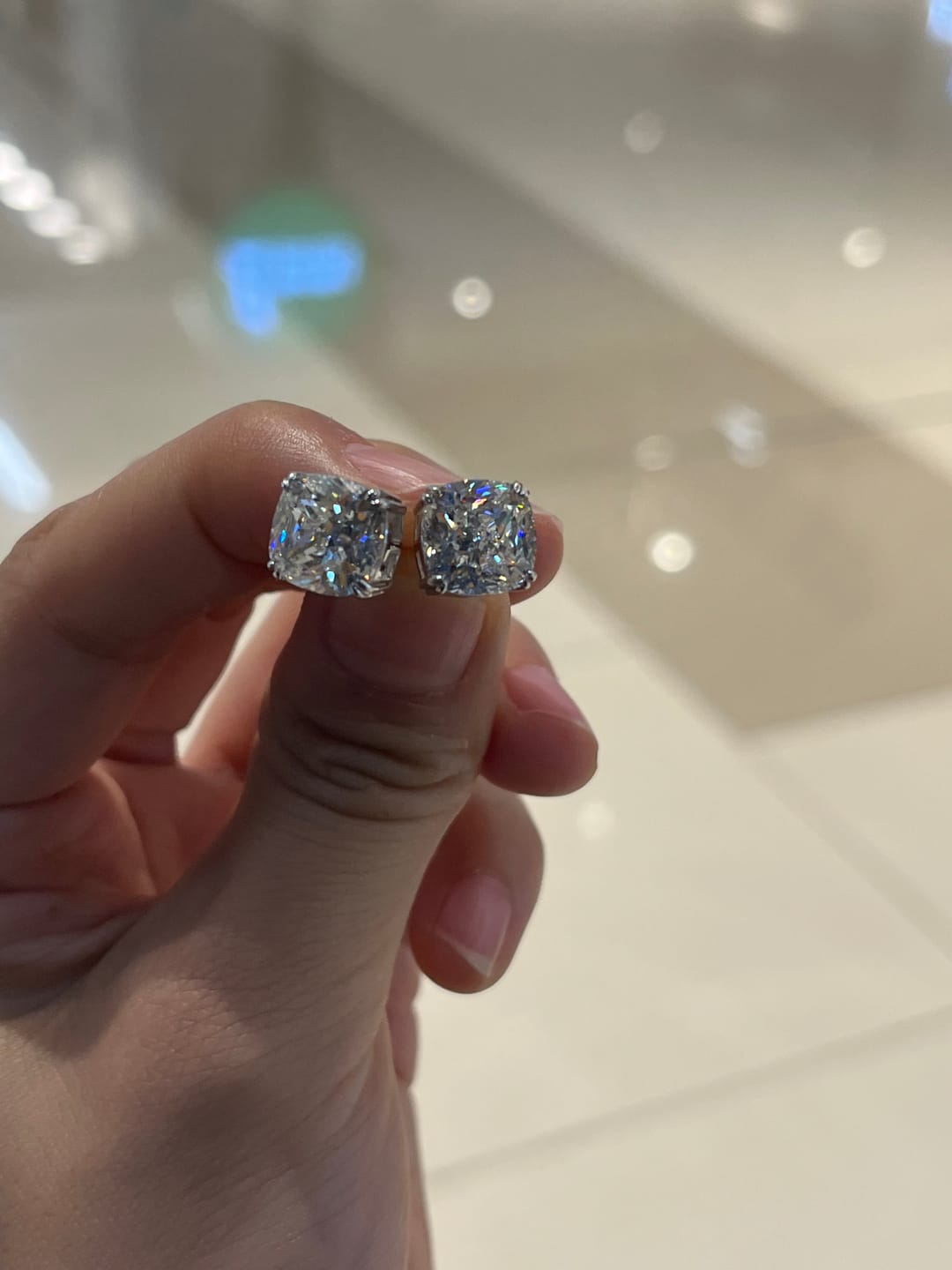 Customer photo review of Louily Stunning Sterling Silver 4.2 Ct Cushion Cut Stud Earrings For Women