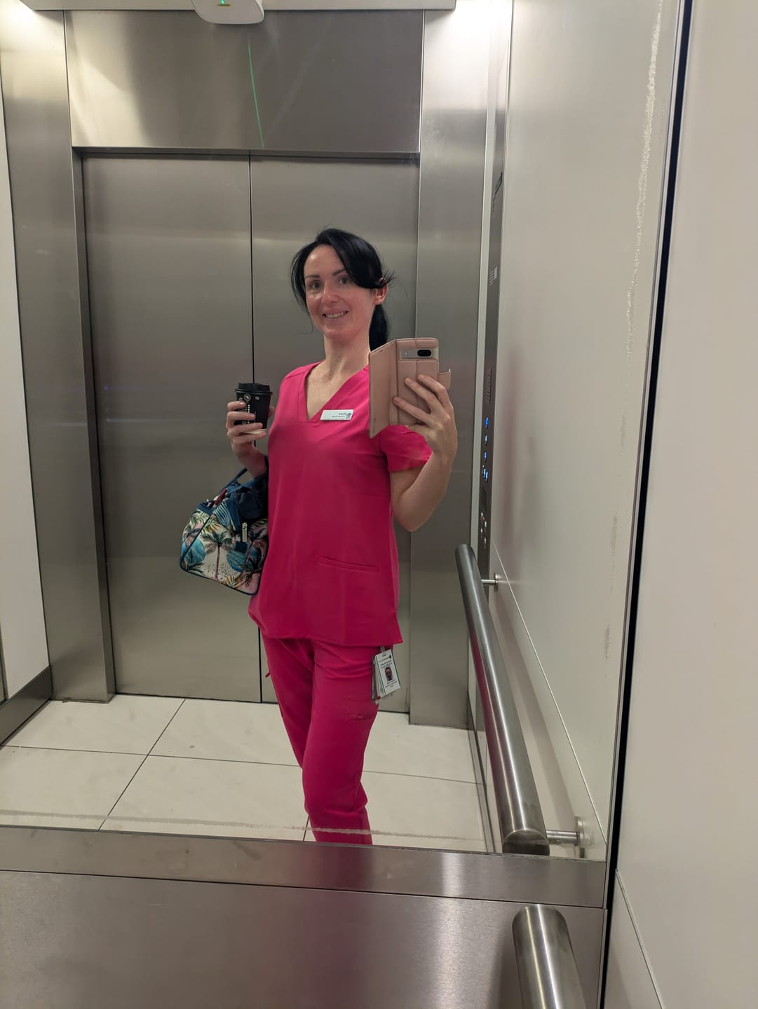 Customer photo review of ELIZABETH Two Pocket Scrub Top (Original SLTECH™ fabric) - Candy Pink