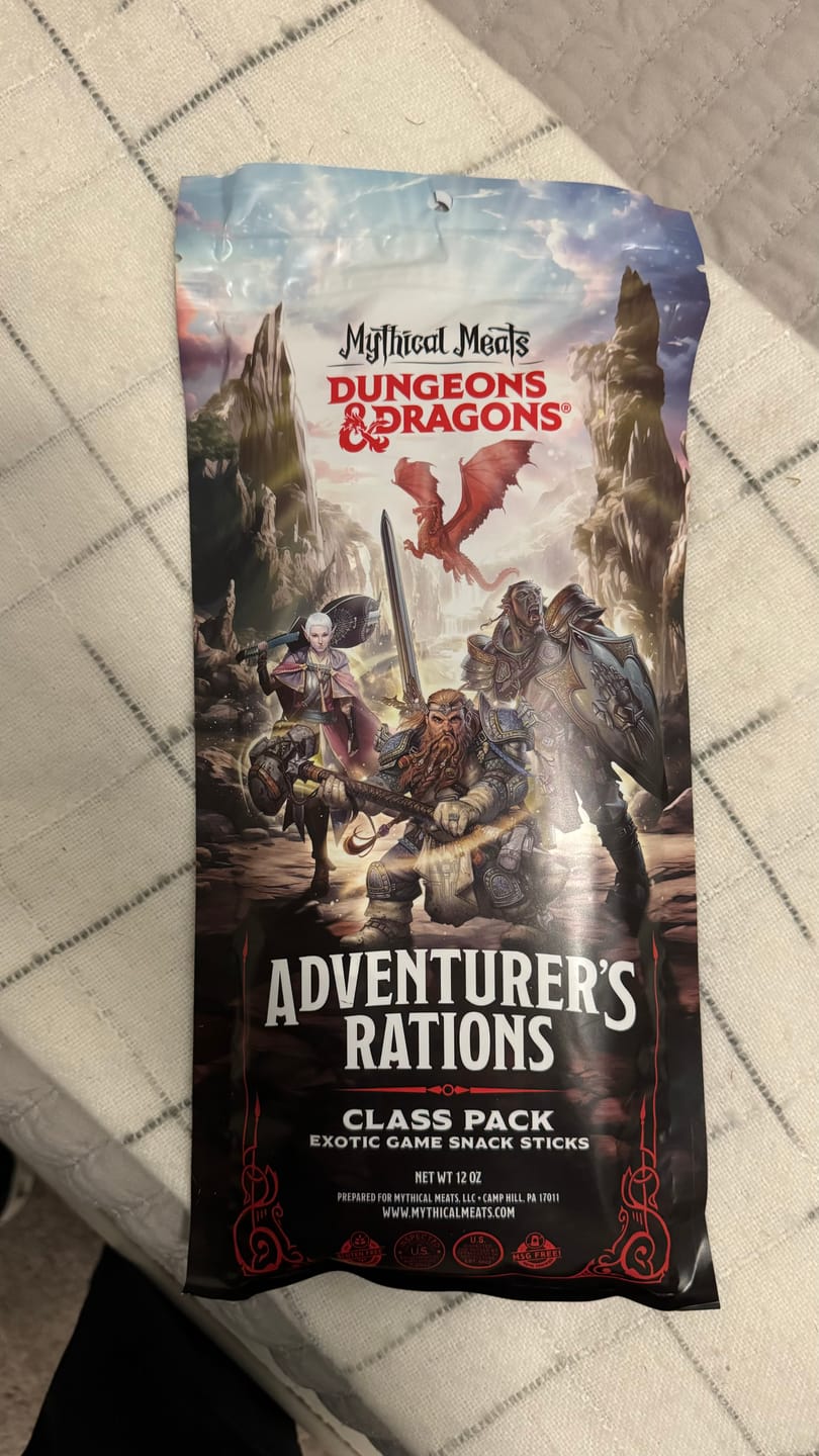 Customer photo review of DUNGEONS & DRAGONS Snack Sticks Variety Pack - Pack of 12 1 OZ. Exotic Game Snack Sticks
