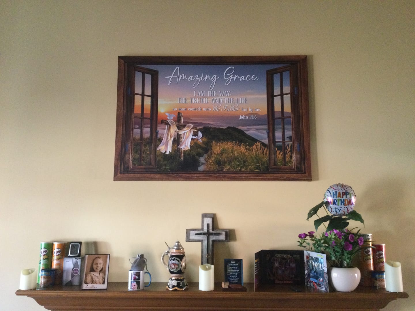 Customer photo review of Christian Wall Art: Amazing Grace How Sweet The Sound Cross Mountain Canvas Print
