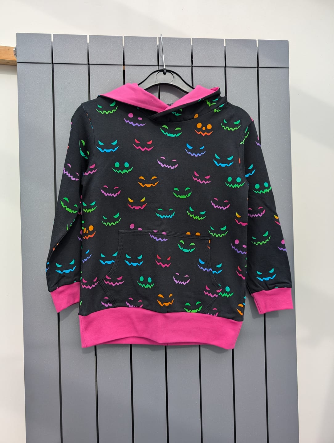 Customer photo review of Colourful Halloween Faces on Black French Terry Fabric