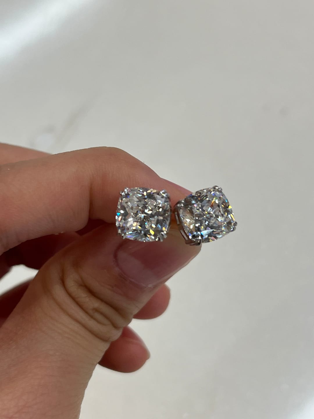 Customer photo review of Louily Stunning Sterling Silver 4.2 Ct Cushion Cut Stud Earrings For Women