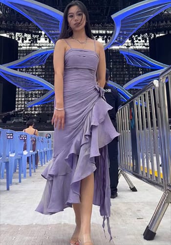 Customer photo review of Elisa Ruffles Layered Asymmetrical Dress