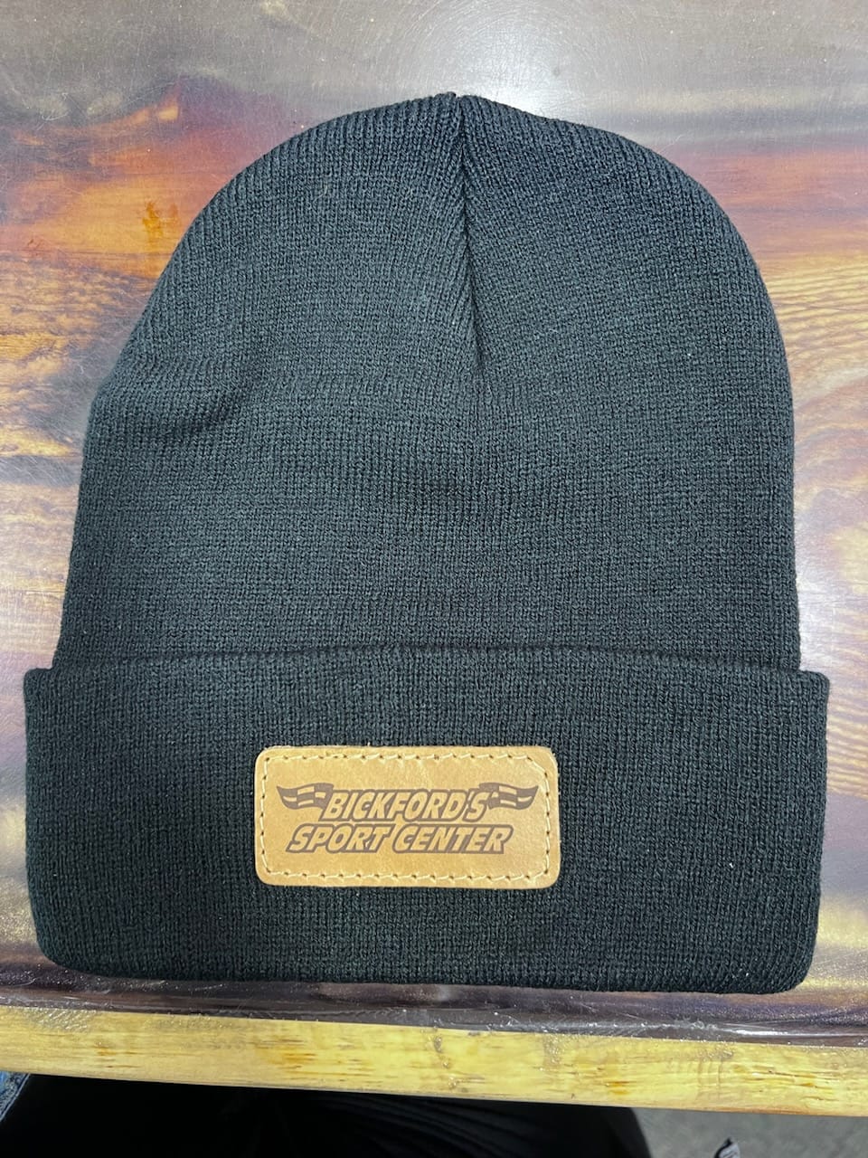 Customer photo review of Custom Leather Patch Beanie