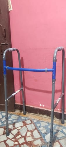 Customer photo review of Medipedic Walker Plain with Double Bar | Mild Steel | Foldable | Adjustable Height | Light Weight | Premium Grade Rubber Shoes & PVC Grip (Grey)