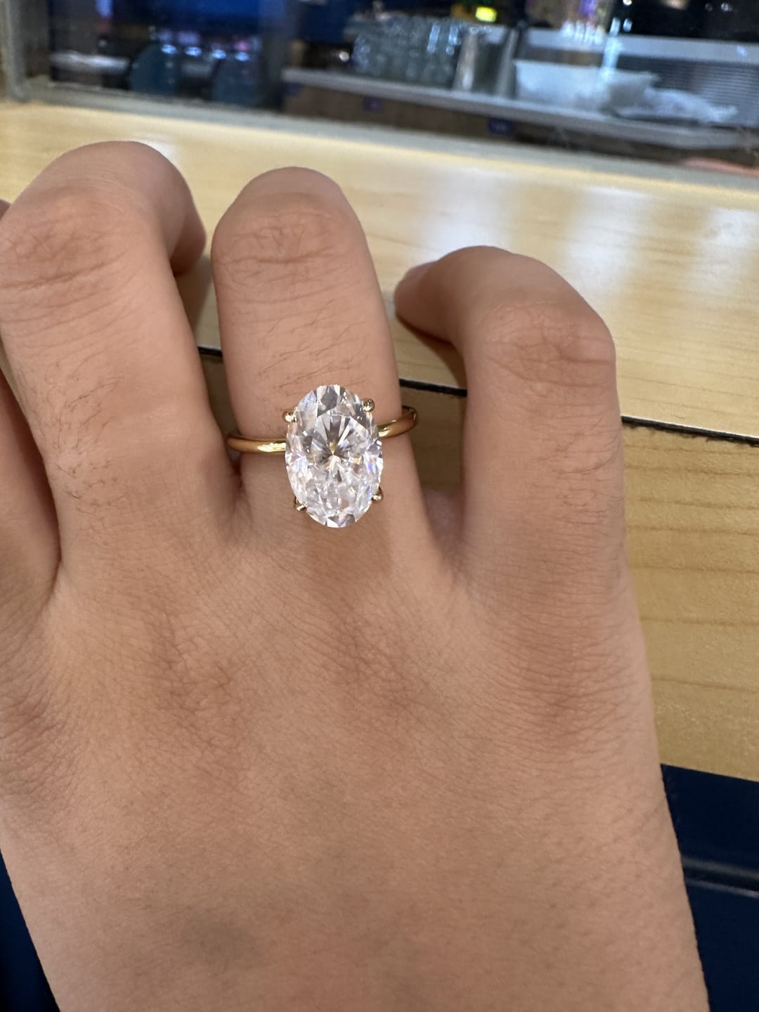 Customer photo review of S925 Moissanite 2.0~5.5 Carat Oval Cut Hidden Halo Engagement Ring For Everyday Wear