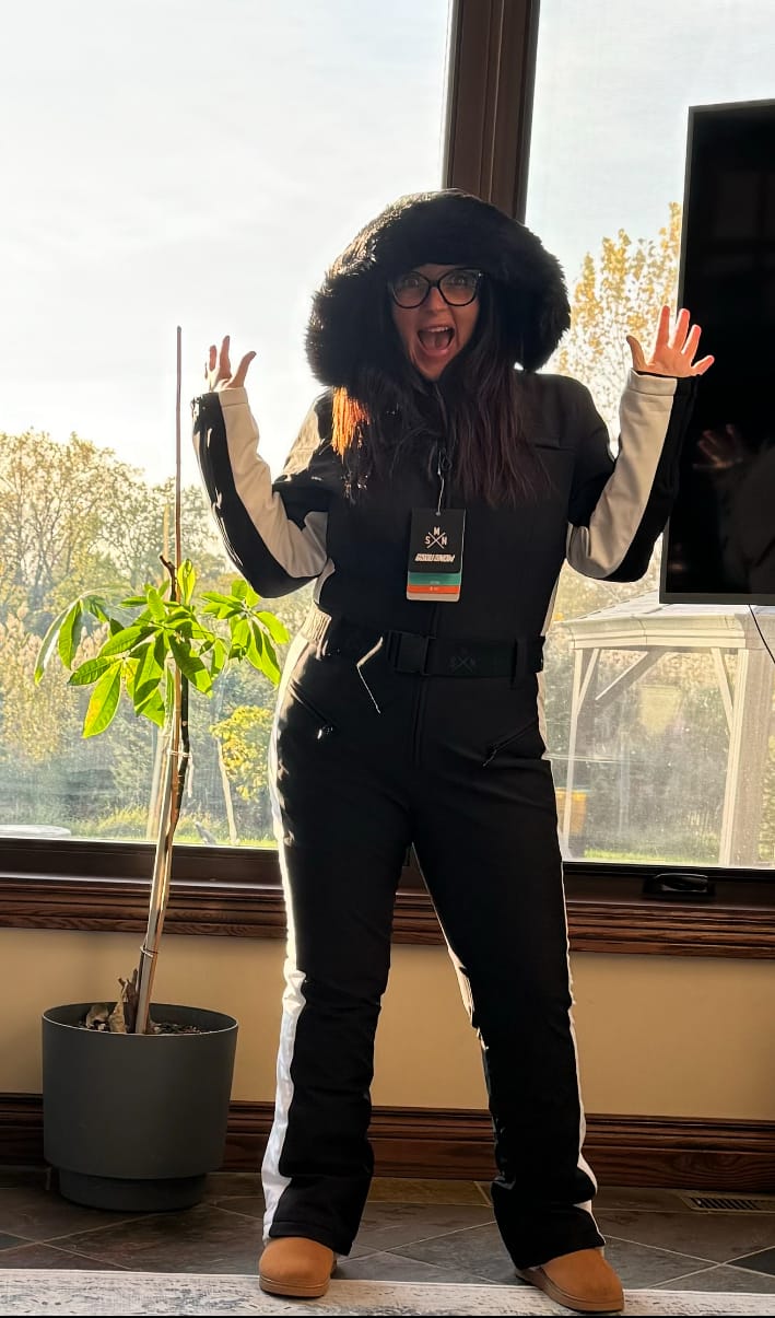 Customer photo review of Gsou Snow Women's Classic Faux Fur One Piece Ski Suit
