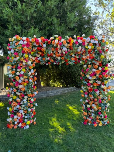 Customer photo review of Green Orange Fabric Artificial Flower Wall Arch Wedding Party Decoration