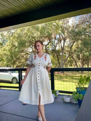 Customer photo review of Pure Cotton Beige 1940s V-Neck Floral Dress