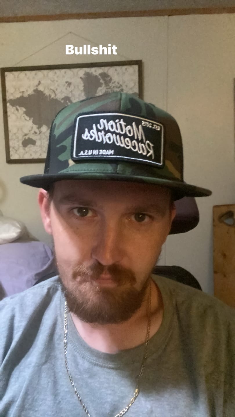 Customer photo review of Motion Heritage Flat Bill Hat Green Camo/Black Snapback