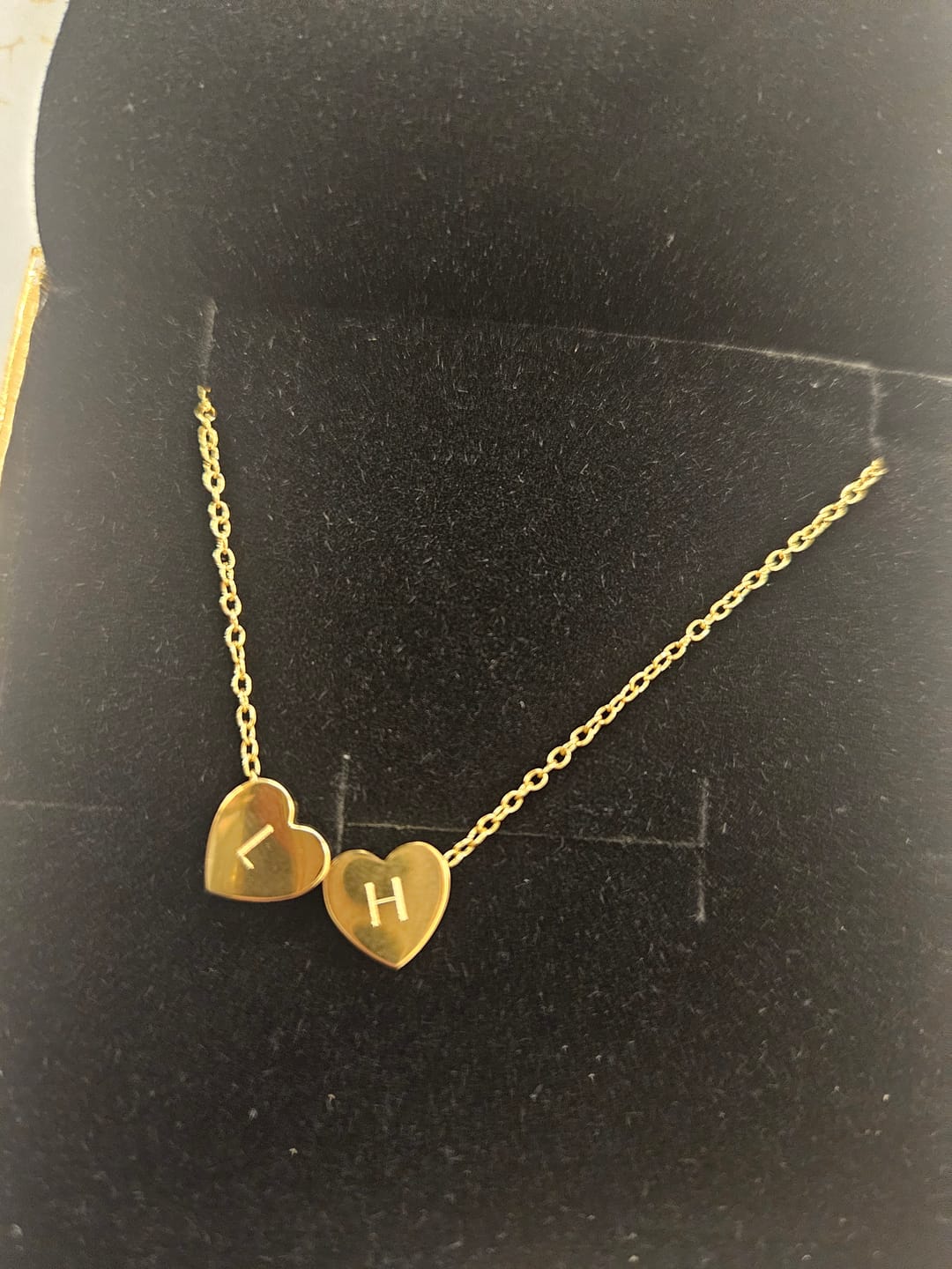 Customer photo review of Amo Heart Double Bead Necklace in Gold