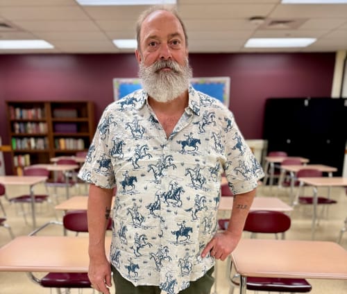 Customer photo review of Men's Horse Print Cowboy Button Up Holiday Short Sleeve Shirt