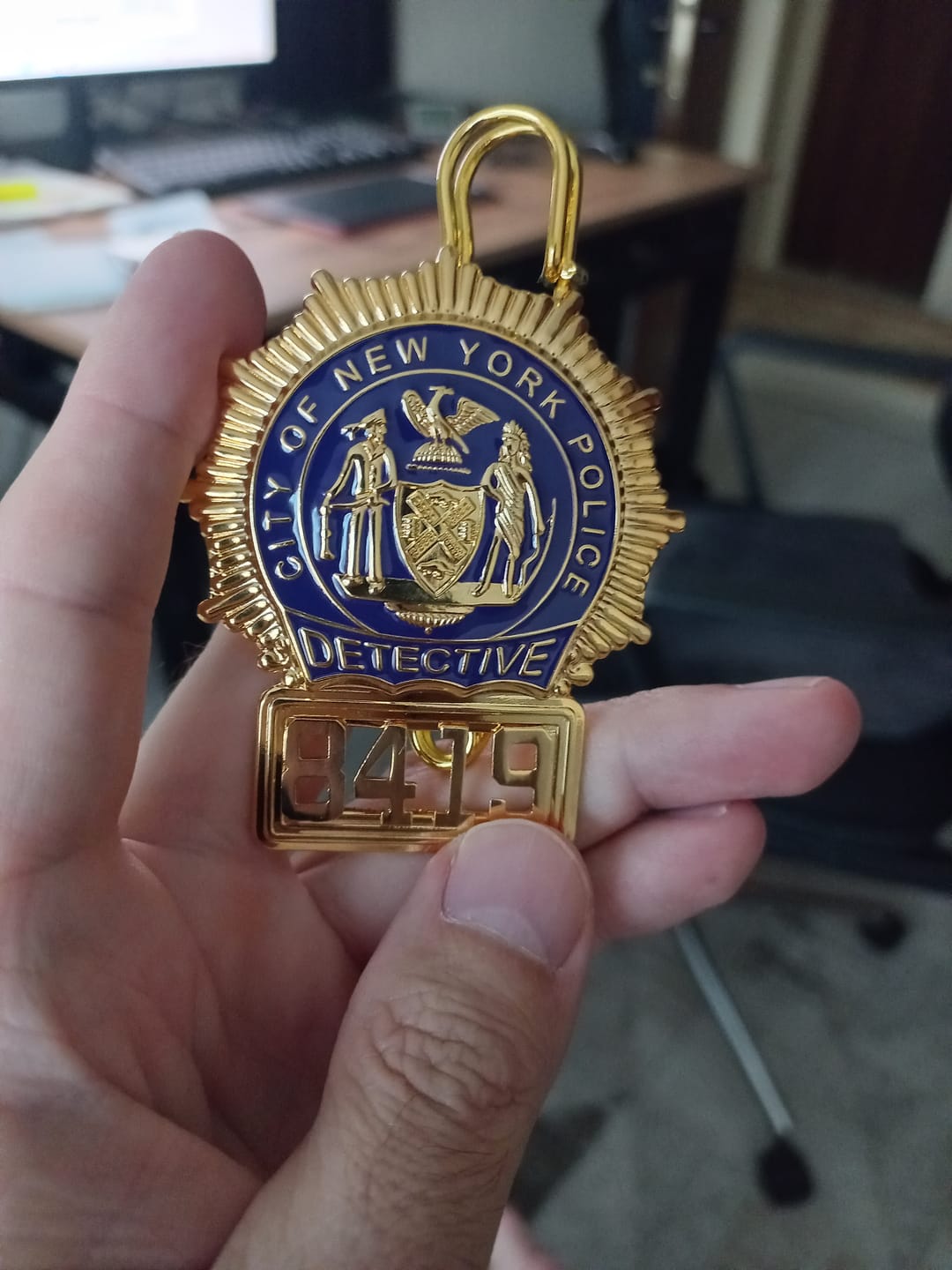 Customer photo review of NY New York Detective Police Badge Replica Movie Props *Customizable Badge Number*