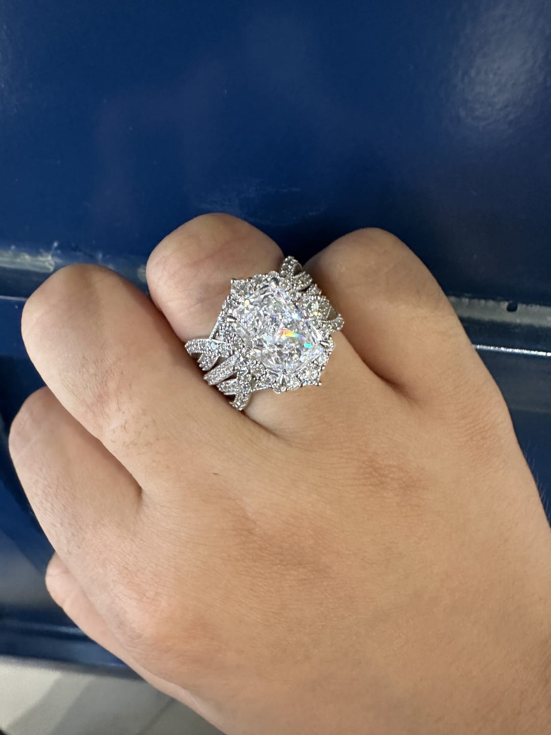 Customer photo review of S925 3.0Ct Radiant Cut Black Stone/White Stone Halo Insert Wedding Ring Set For Women In Sterling Silver
