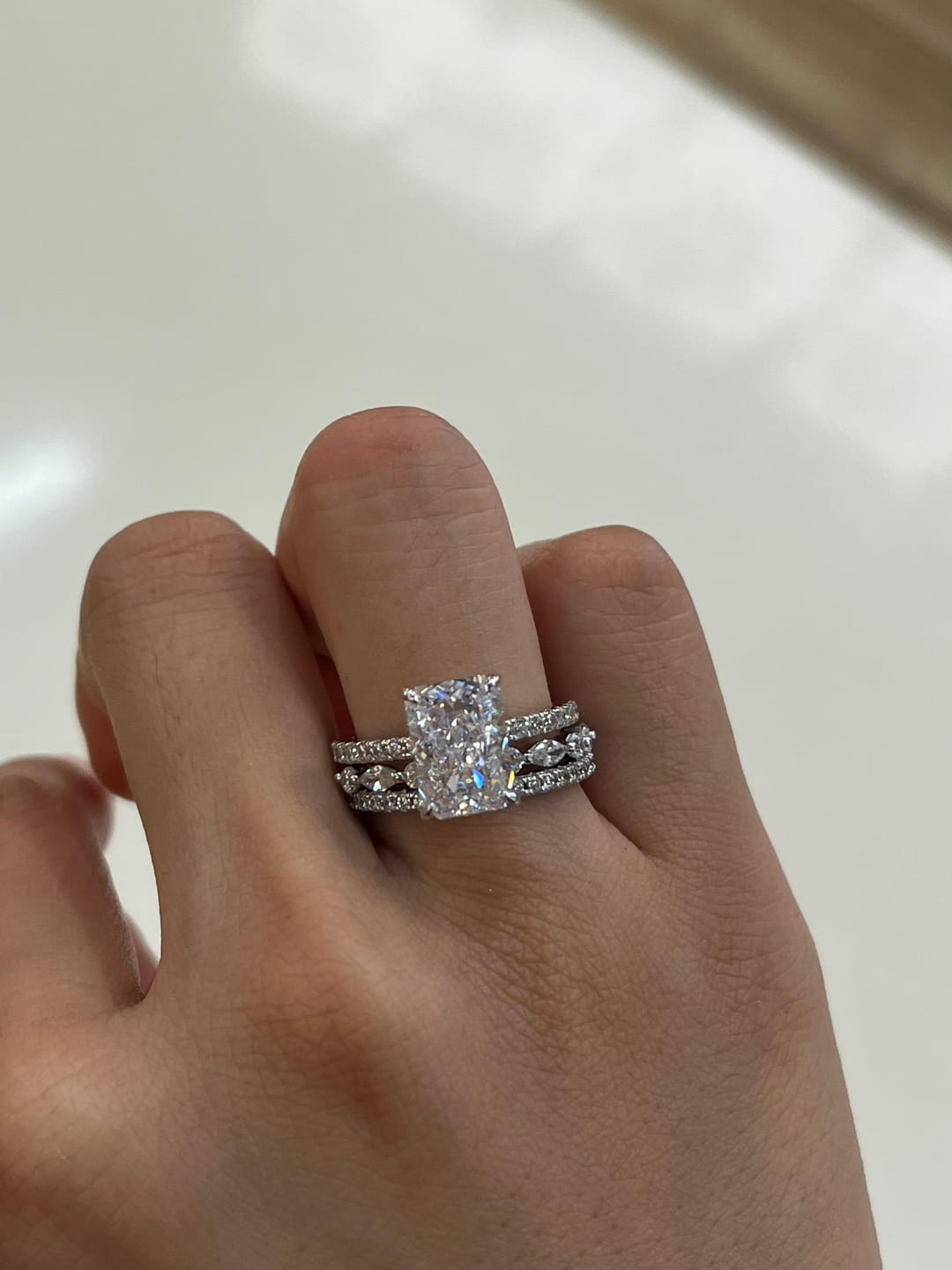 Customer photo review of S925 3.5Ct Radiant Cut 3PC Wedding Ring Set Stackable Rings For Everyday Wear