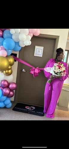 Customer photo review of Juna Surplice Jumpsuit - Pink