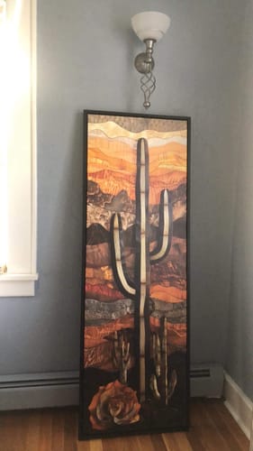 Customer photo review of Vertical Tall Narrow Saguaro Cactus Layered Wood Style Framed Canvas Wall Art
