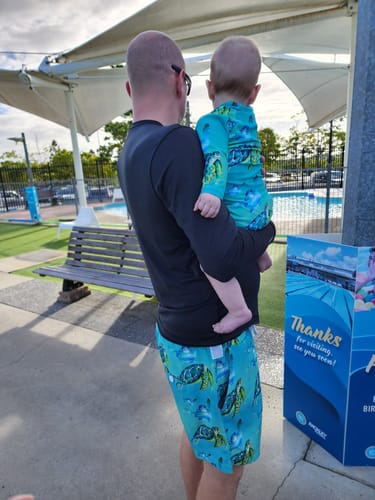 Customer photo review of Blue Turtle Unisex Long Sleeve Zip Swimmers