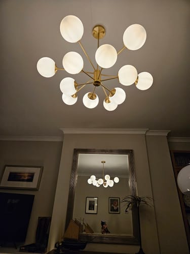 Customer photo review of 6/8/12-Light Mid-Century Modern Opal White Glass Globe Chandelier