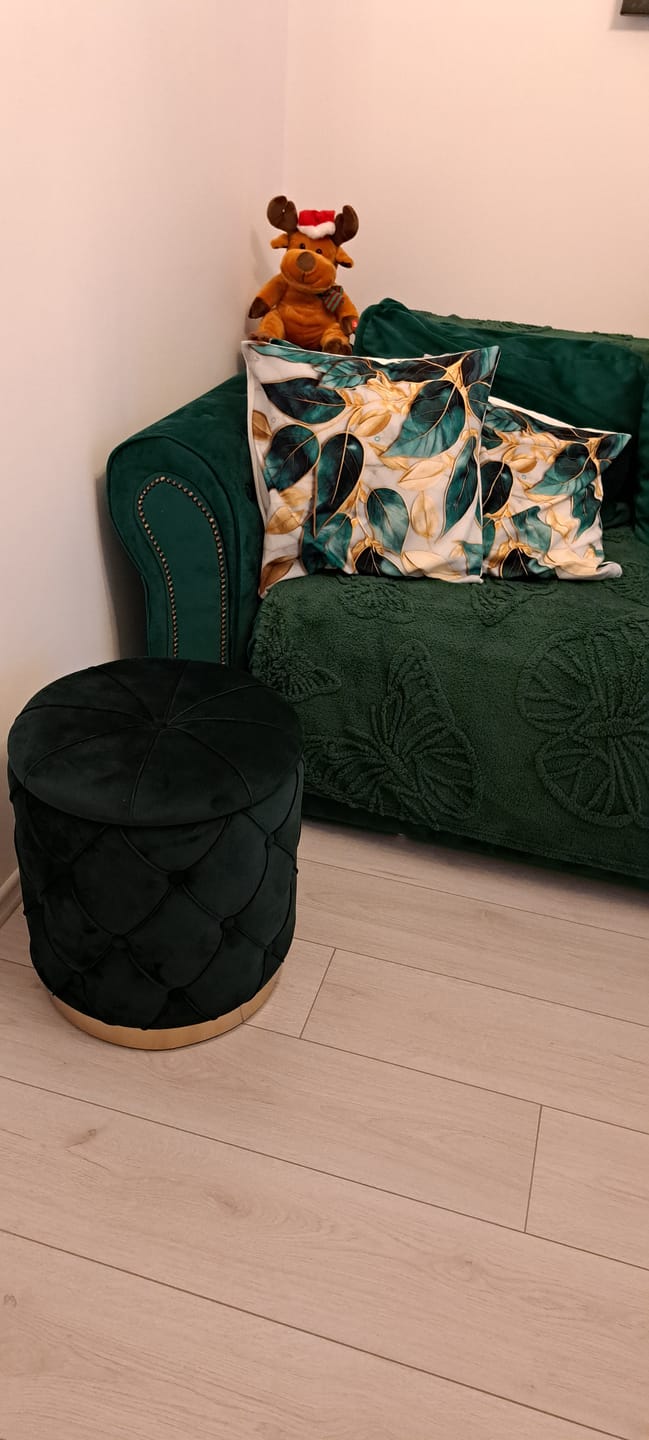Customer photo review of Set 2 tabureti POLLY, stofa catifelata, verde inchis, cu spatiu depozitare