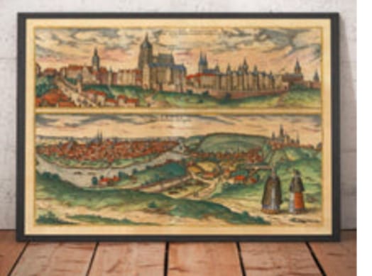 Customer photo review of Old Map of Prague, Czechia by Georg Braun, 1572 - Bohemia, Castle, Vltava, Týn Teyn Church, Old Town, Mala Strana