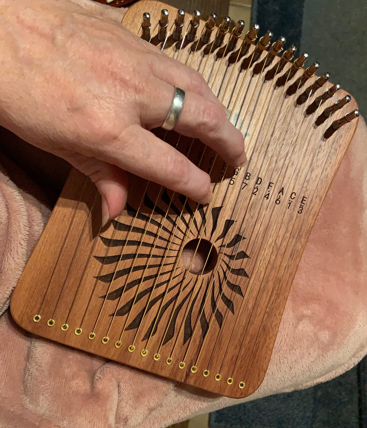 Customer photo review of Hluru Harpika Monochord 17/31 String Finger Lyre Instrument Kalyre Rose Wood/Maple