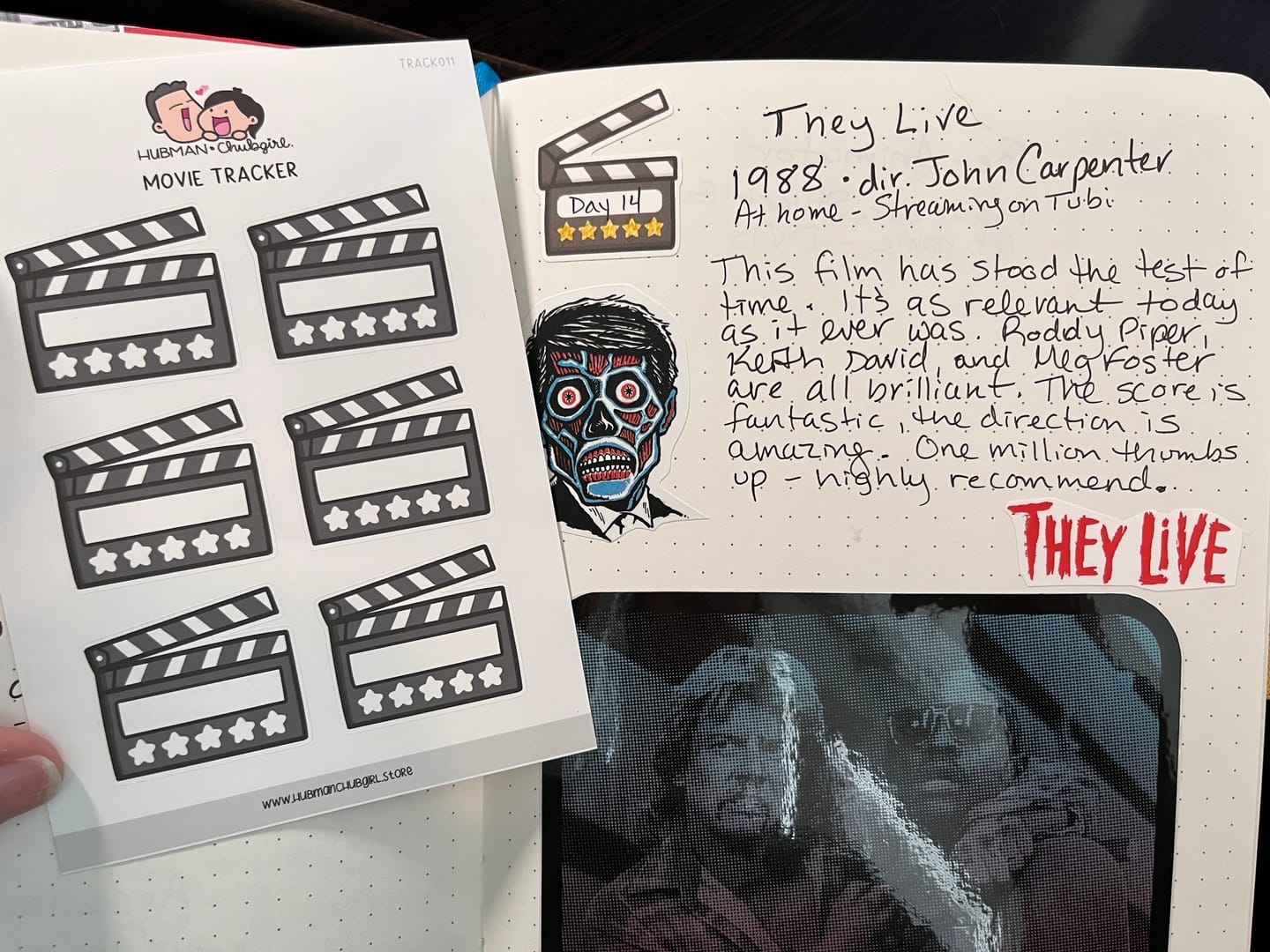 Customer photo review of Movies Tracker Planner Stickers