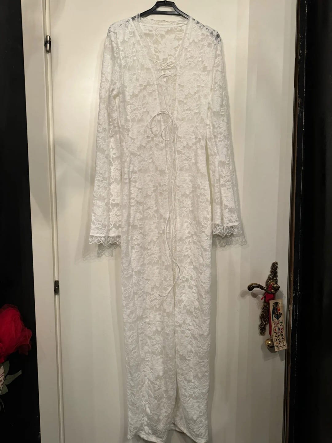 Customer photo review of Ethereal Lace Plunge Maxi Dress - Bridal Luxury Defined
