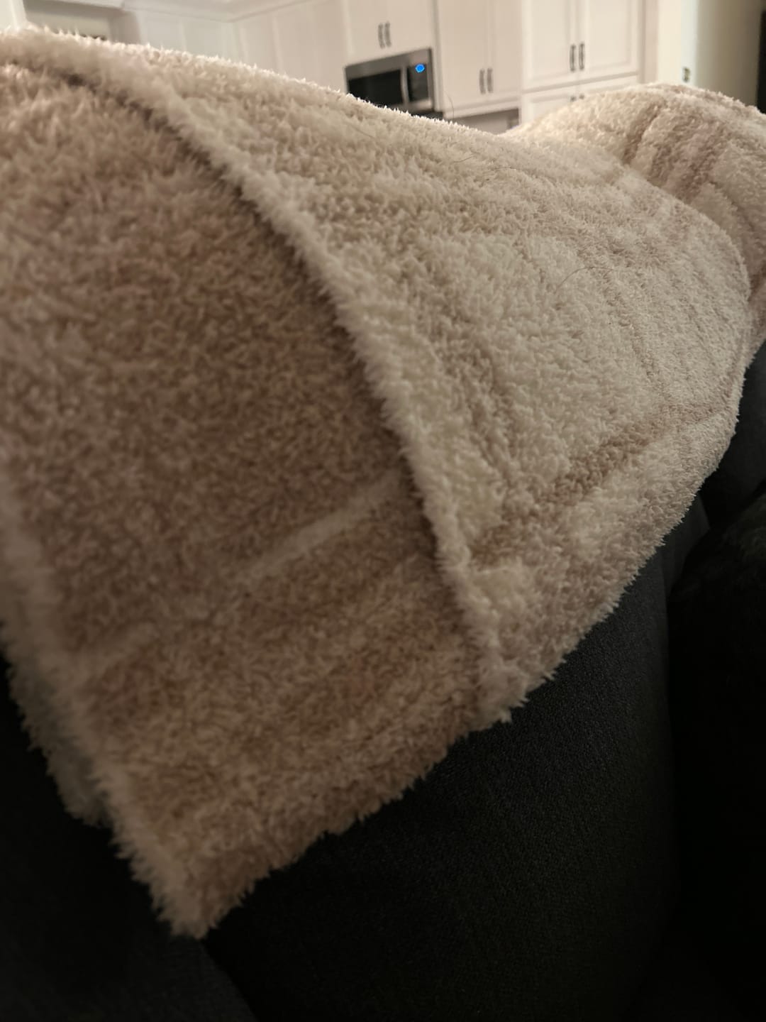 Customer photo review of Feather & Cloud White Plaid Print Extended Throw