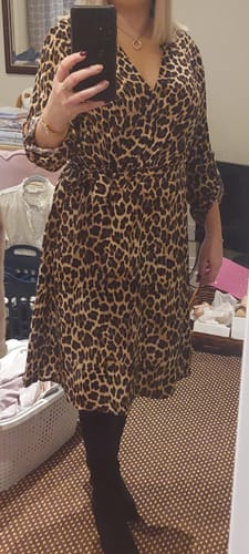 Customer photo review of Wrenly Leopard Wrap Midi Dress