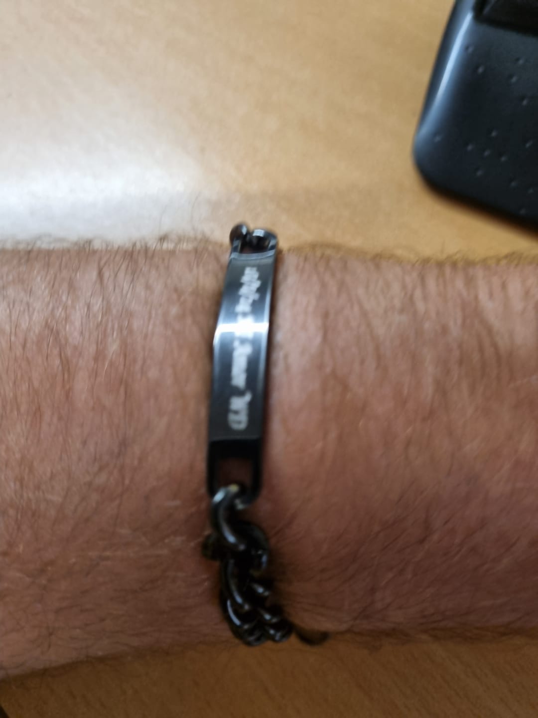 Customer photo review of Personalised Black Matching Couples Bracelets with Link Chain