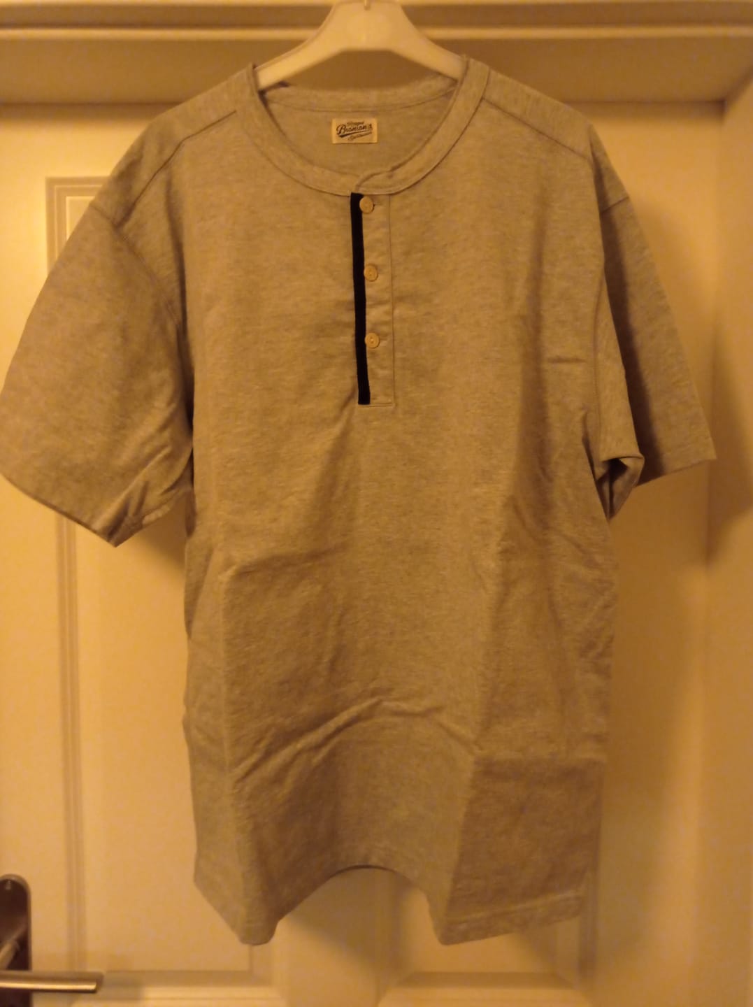 Customer photo review of 10.6 oz Cotton Short Sleeve Henley T-Shirt - Gray