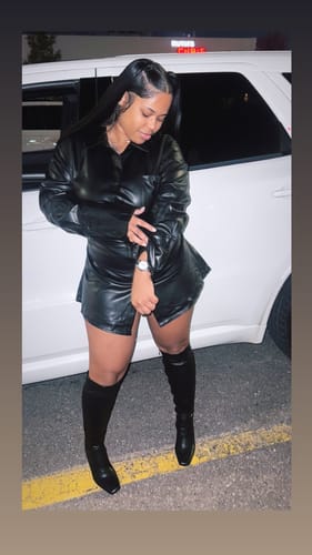 Customer photo review of Lorene Faux Leather Mini Dress