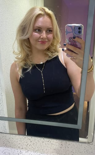 Customer photo review of India Droplet Necklace Gold & Blue