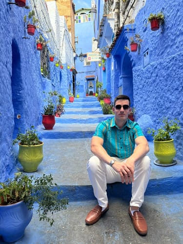 Customer photo review of Men's Retro Striped Print Button Up 70s Vintage Short Sleeve Shirt